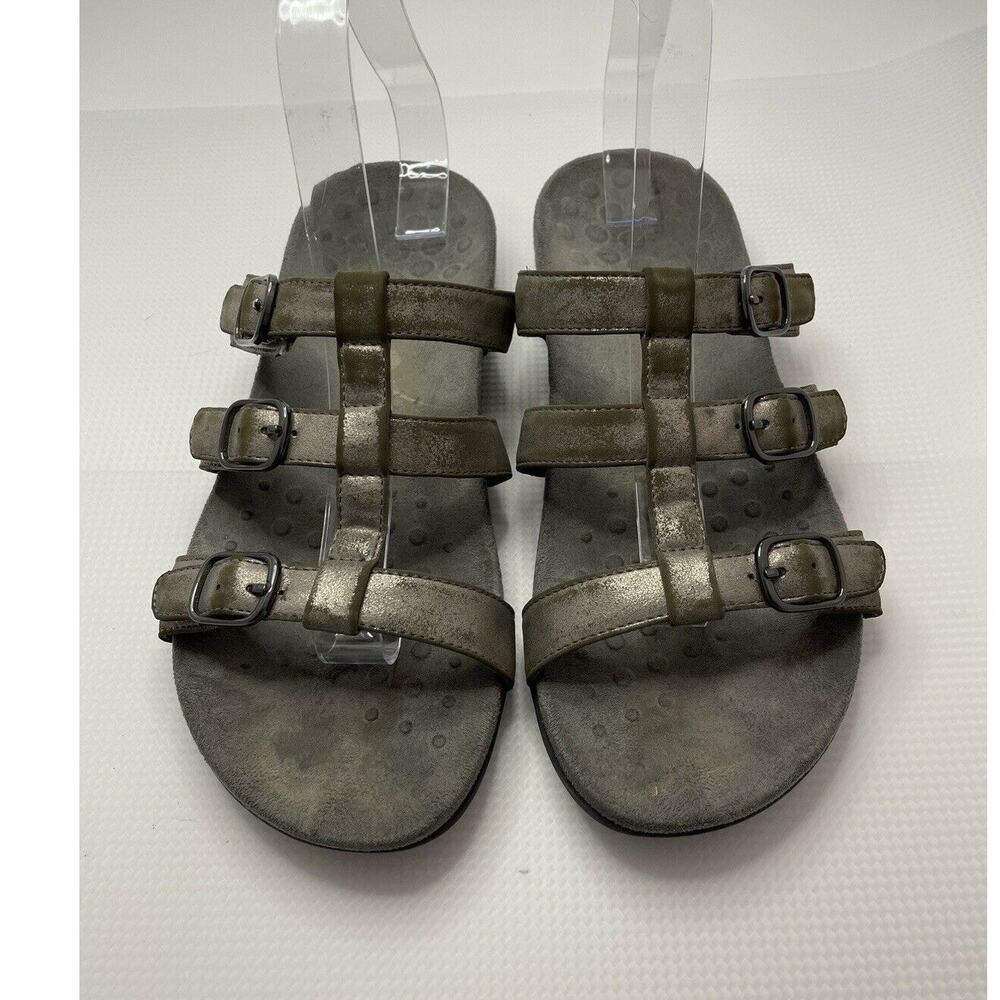 Vionic Misa Metallic Pewter Gray Adjustable 3 Strap Sandals Size 8 Wide Comfort